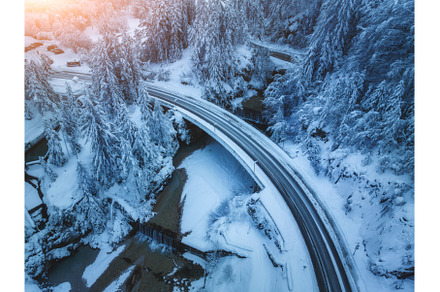 Aerial view of bridge, river
