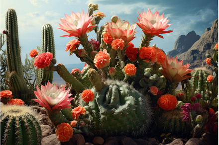 Blooming cacti flowers adorning the