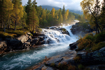 Powerful waterfall rushes through