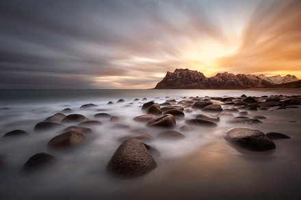 Magical sunset stock photo containing norway and lofoten